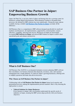 SAP Business One Partner in Jaipur:  Empowering Business Growth