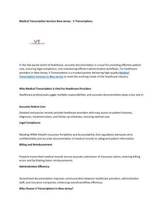 Medical Transcription Services New Jersey  -V Transcriptions