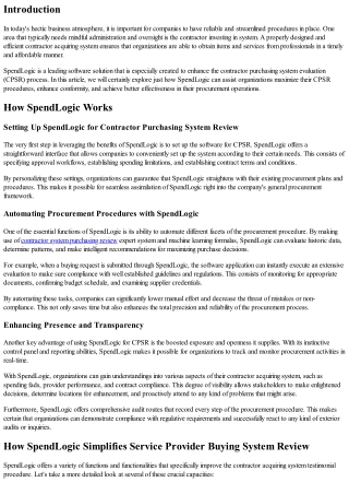 Just How SpendLogic Improves Contractor Buying System Evaluation