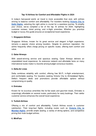 Top 10 Airlines for Comfort and Affordable Flights in 2024 - Google Docs