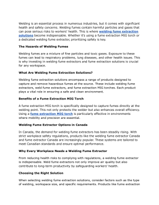 What Is the Role of a Welding Fume Extractor in Canada?