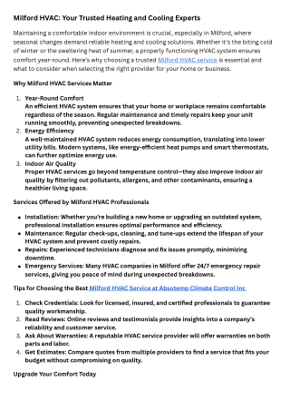 Milford HVAC Your Trusted Heating and Cooling Experts