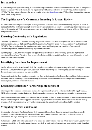 The Advantages of Implementing a Service Provider Investing In System Review