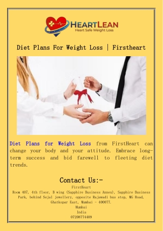 Diet Plans For Weight Loss  Firstheart