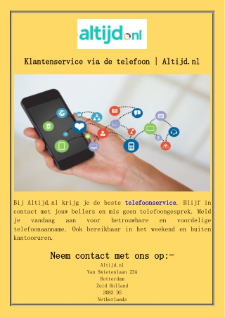 Klantenservice via de telefoon  Altijd.nl
