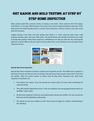 Get Radon and Mold Testing at Step By Step Home Inspection