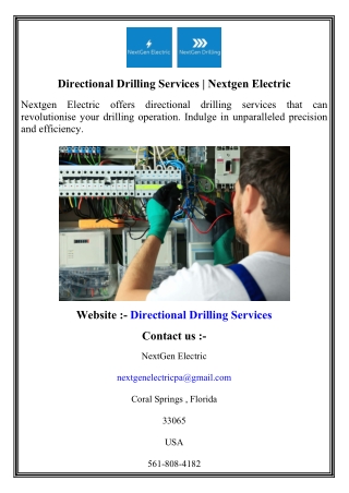 Directional Drilling Services   Nextgen Electric