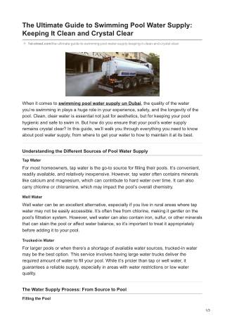 The Ultimate Guide to Swimming Pool Water Supply Keeping It Clean and Crystal Clear