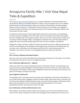 Annapurna Family Hike | Visit View Nepal Treks & Expedition