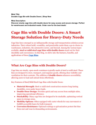 Cage Bin with Double Doors: Durable, Versatile, and Secure