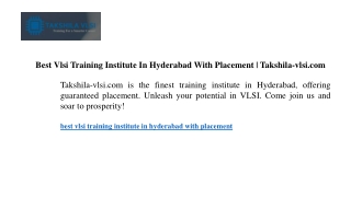 Best Vlsi Training Institute In Hyderabad With Placement  Takshila-vlsi.com