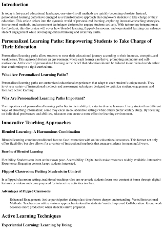 Personalized Learning Paths: Empowering Students to Take Charge of Their Educati