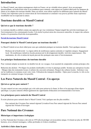 Les Parcs Naturels du Massif Central : Évasion en Mode Durable