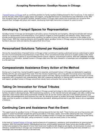 Accepting Remembrance: Goodbye Houses in Chicago