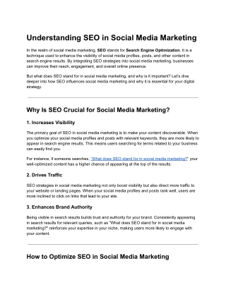 What does SEO stand for in social media Marketing?