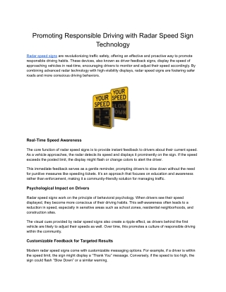 Promoting Responsible Driving with Radar Speed Sign Technology