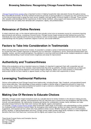 Navigating Options: Comprehending Chicago Funeral Chapel Reviews