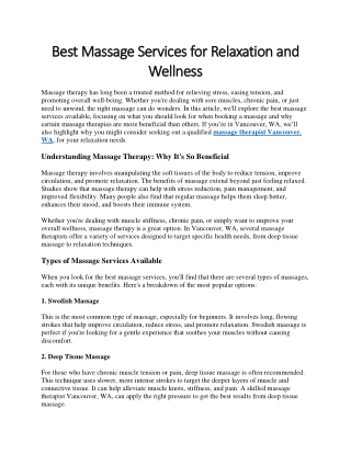 Best Massage Services for Relaxation and Wellness
