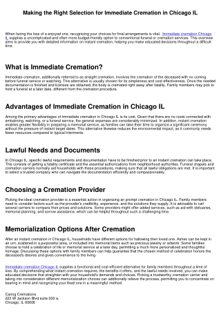 Making the Right Option for Immediate Cremation in Chicago IL