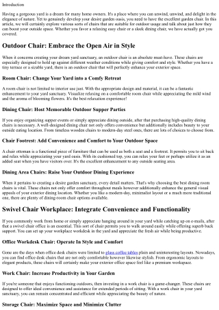 Produce Your Dream Garden Sanctuary with the Perfect Garden Chair