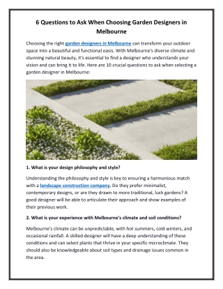 6 Questions to Ask When Choosing Garden Designers in Melbourne