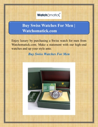 Buy Swiss Watches For Men | Watchomatick.com