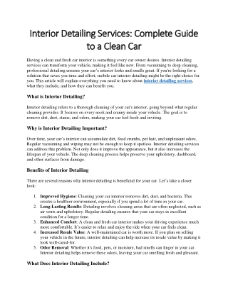Interior Detailing Services Complete Guide to a Clean Car