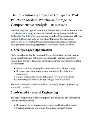 10 Reasons Why Collapsible Post Pallets Are Revolutionizing Warehouse Storage