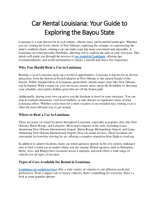 Car Rental Louisiana Your Guide to Exploring the Bayou State