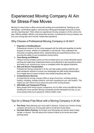 Experienced Moving Company Al Ain for Stress-Free Moves