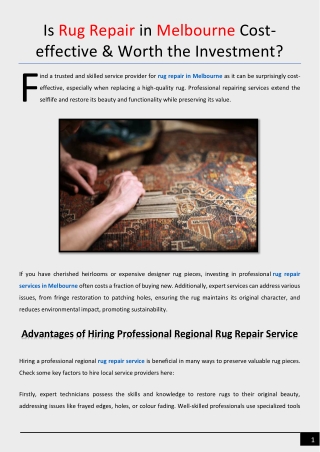Is Rug Repair in Melbourne Cost-effective & Worth the Investment