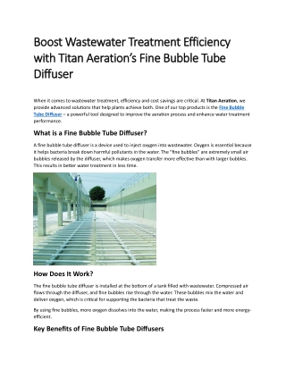 Boost Wastewater Treatment Efficiency with Titan Aeration’s Fine Bubble Tube Diffuser