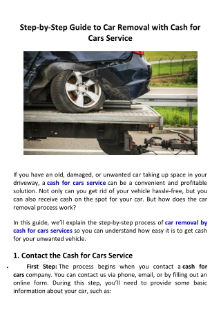 Step-by-Step Guide to Car Removal with Cash for Cars Service