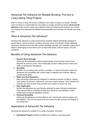 Advanced Tile Adhesive for Reliable Bonding_ The Key to Long-Lasting Tiling Projects