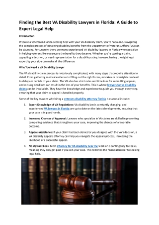 Finding the Best VA Disability Lawyers in Florida: A Guide to Expert Legal Help