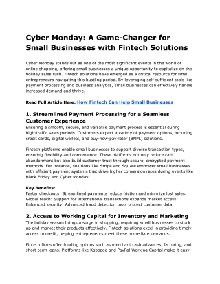 Small Business Guide to Cyber Monday: The Fintech Advantage
