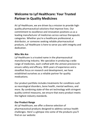 High-Quality Medicines at Lyf Healthcare | Explore Now