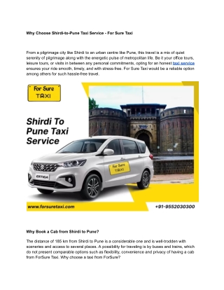 Why Choose Shirdi-to-Pune Taxi Service - For Sure Taxi