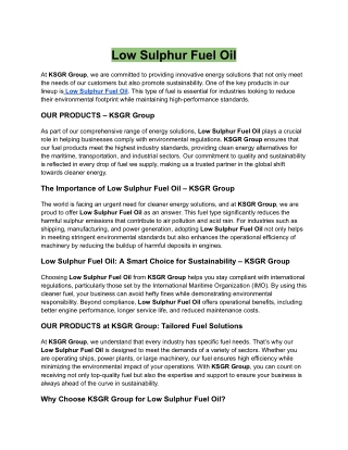 Low Sulphur Fuel Oil