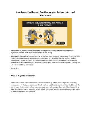 How Buyer enablement can change  your prospects to loyal customers