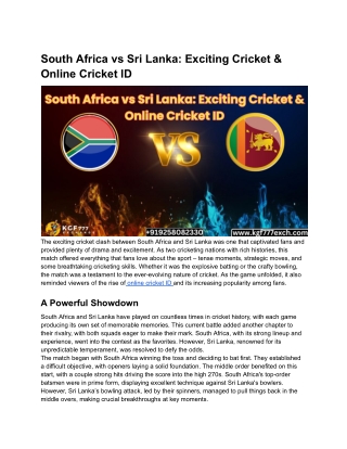 South Africa vs Sri Lanka_ Exciting Cricket & Online Cricket ID