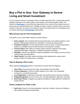 Buy a Plot in Goa: Your Gateway to Serene Living and Smart Investment
