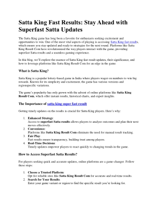 Stay Ahead with Superfast Satta Updates