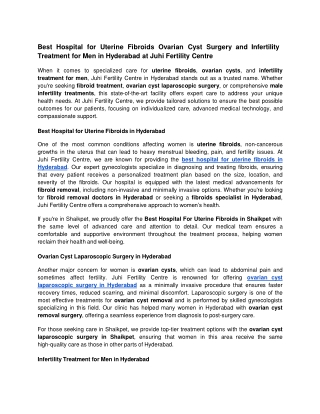 Best Hospital for Uterine Fibroids Ovarian Cyst Surgery and Infertility Treatment for Men in Hyderabad at Juhi Fertility