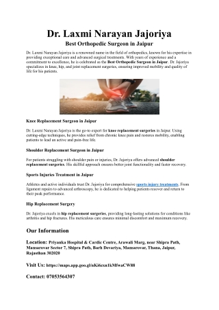 Dr. Laxmi Narayan Jajoriya - Best Orthopedic Surgeon in Jaipur