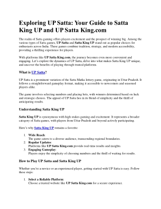 Exploring UP Satta king Guide to Satta King UP