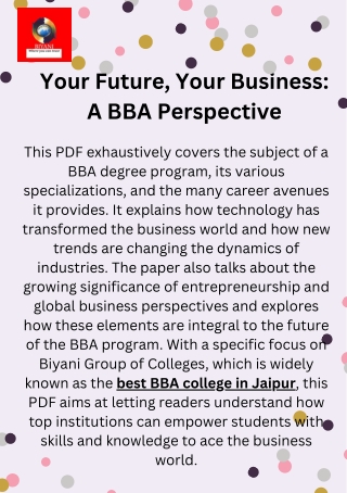 BBA AT BIYANI GROUP OF COLEGE : Industry Driven Curriculum.