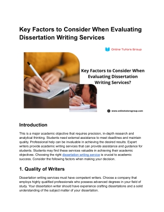 Key Factors to Consider When Evaluating Dissertation Writing Services
