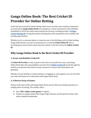 Ganga Online Book The Best Cricket ID Provider for Online Betting