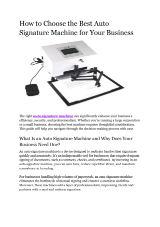 How to Choose the Best Auto Signature Machine for Your Business